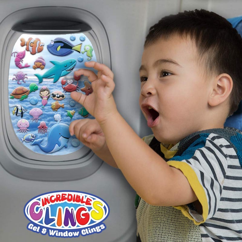 JesPlay Under The Sea Ocean Window Clings for Kids & Toddlers (by Jesplay USA - Reusable Window Stickers Gels & Decals) Puffy Sticker Activites for Car Plane Home - Underwater Animals Fish Mermaid Shark - Image 3